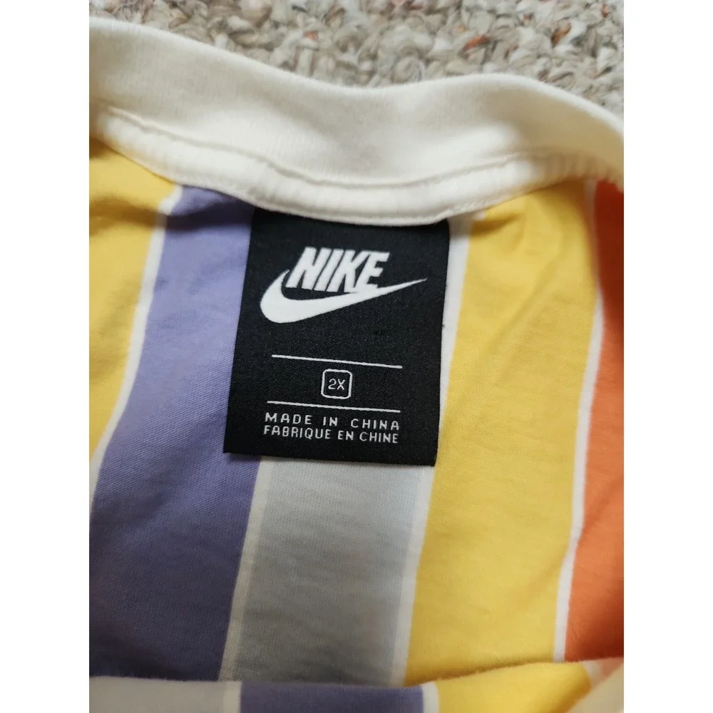 Nike‎ Womens 2X Cropped Tee Reverse Color Swoosh Logo Striped Retro